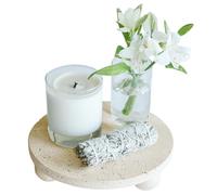 100% Natural Travertine Footed Tray - Round Stone Display Pedestal Stand Riser with 3 Ball Legs, Neutral Decorative Catchall for Vanity, Kitchen, Bathroom, Living Room, Soap, Perfume, Candle, 7.9''