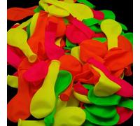100 Neon Balloons - Latex Quality Helium - 4 Fluorescent Colours - Diameter 25 cm