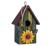 100 North Attraction Design Green and Yellow Stripe with Metal Yellow Flower Accent - 9.3 x 6.3 Inch Wood Hanging Birdhouse