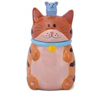 100 North Dolomite Ceramic 10 x 6.3 Everyday Cookie & Candy Jar with Airtight Lid: Perfect for Kitchen Canisters, Pet Treat Containers & Decorative Storage, Orange Tabby Striped Cat and Mouse