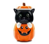 100 North Dolomite Ceramic 11 x 6.3 Halloween Cookie & Candy Jar with Airtight Lid: Perfect for Kitchen Canisters, Pet Treat Containers & Fall Decorative Candy Dish, Black Cat Pumpkin