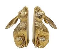 100 North PD Home & Garden Decorative Decor 8.5 x 8 Inch Metal Book Holder Ends, Set of 2, Golden Color, Bunny Rabbit