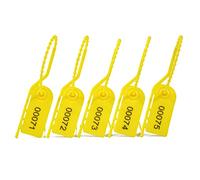 100 Numbered Plastic Security Seals Tamper Proof Tags Pull Tite Secure Anti Tamper Seals Self-Locking Breakable Inspection Tags for Fire Extinguisher, Cloth, First Aid Kit (Yellow)