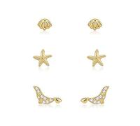 100% Ocean Shell Seal And Sea Star Earrings For Women Color Tiny Stud Earring Jewelry