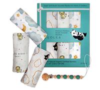 100% Organic Bamboo Muslin Muslins, 3 Muslin Blankets, 120 x 120 cm, Baby Blanket for Cot, Stroller, Baby Carrier, Soft and Safe, for All Seasons Plus Free Dummy Holder Leolea