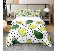 100% Organic Cotton Avocado Duvet Cover for Kids,Cute Avocado Bedding Set Single,Green Tropical Fruits Comforter Cover for Kids Boys Girls,Cartoon Summer Themed Bed Sets with 1 Pillow Case