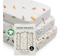 100% Organic Cotton Cot Bed Sheets (3-Pack) - GOTS Certified, Soft Fitted Sheets for Mini Mattress & Pack n Play, 5" Deep Pocket with Secure Elastic Fit, boys & girls, 70 x 140 cm (Little Learners)