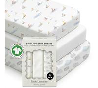 100% Organic Cotton Cot Bed Sheets (3-Pack) - GOTS Certified, Soft Fitted Sheets for Mini Mattress & Pack n Play, 5" Deep Pocket with Secure Elastic Fit, boys & girls, 70 x 140 cm (Watercolors)