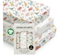 100% Organic Cotton Cot Sheets (3-Pack) - GOTS Certified, Soft Fitted Sheets for Mini Mattress & Pack n Play, 5" Deep Pocket with Secure Elastic Fit, boys & girls, 60 x 120 cm (Jurassic Joy)