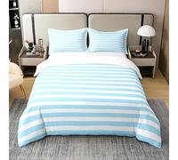100% Organic Cotton Sky Blue White Striped Bedding Set Double Blue Ticsuper King Stripes Duvet Cover Modern Abstract Gothic Home Decor Quilt Cover Horizontal Stripes Geometric Lines Comforter Cover