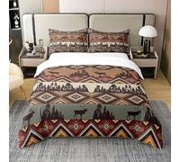 100% Organic Cotton Western Aztec Comforter Cover Double Hunting Deer Moose Duvet Cover Western Home Decor Ethnic Tribal Style Bedding Set Mexican Style Bed Cover Geometric Diamond Bedspread Cover