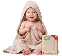 100% Organic Cotton Woven Baby Hooded Towel 80x80cm Newborn Gift - Sand