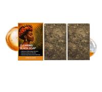 100% Organic Raw African Black Soap, African Black Soap- Raw African Black Soap Bar Moroccan Black Soap Hydrates Dry Skin for All Skin Types, Supports A More Even-Looking Skin Tone (2Pc)