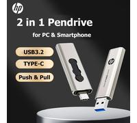100% Original HP OTG Type C USB3.2 USB Flash Drive Pendrive 256GB 128GB 64GB 2 in 1 U-disk for Laptop PC Media player Cellphone Silver