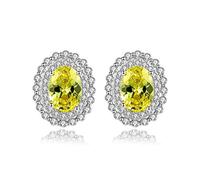 100% oval citrine gemstone diamonds white earrings ear studs fine jewelry