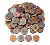 100-Pack 1" Vintage Wooden Buttons - Mixed Flower Pattern Round Craft Buttons, 2-Hole Sewing Supplies for DIY Knitting, Cardigans, Baby Clothes