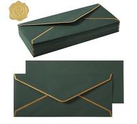 100 Pack #10 Business Envelopes with Gold Border, Self Seal Standard Envelopes with Gold Stickers for Office, Checks, Letter Mailing, Invoices, 4 1/8 x 9 1/2 Inches (Dark Green)