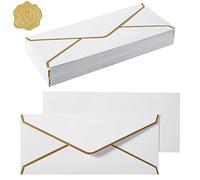 100 Pack #10 Business Envelopes with Gold Border, Self Seal Standard Envelopes with Gold Stickers for Office, Checks, Letter Mailing, Invoices, 4 1/8 x 9 1/2 Inches (White)