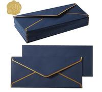 100 Pack #10 Business Envelopes with Gold Border, Self Seal Standard Envelopes with Gold Stickers for Office, Checks, Letter Mailing, Invoices, 4 1/8 x 9 1/2 Inches (Navy Blue)