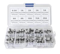 100 Pack 10 Values Fast-Blow Glass Fuse Assortment Kit, 250V 0.5A 1A 2A 3A 5A 6A 8A 10A 15A 20A Glass Tube Fuses Mini Fuse, 5x20mm Fuses, Packag in a Clear Plastic Box, for Household Appliances, C