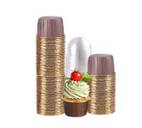 100 Pack 3.5 Oz Foil Baking Cups with Dome Lids Disposable Mini Cupcake Liner Muffin Tins Liners Cupcake Wrappers for Wedding Birthday Valentine,Curry