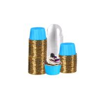 100 Pack 3.5 Oz Foil Baking Cups with Dome Lids Disposable Mini Cupcake Liner Muffin Tins Liners Cupcake Wrappers for Wedding Birthday Valentine,Blue
