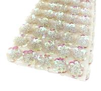 100 Pack 3D Beaded Sequin Flower Sew on Patches Glitter Paillette Applique for Clothes Wedding Dress Jacket Hat Backpack Bag Headband Decoration (Transparent)