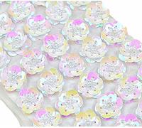 100 Pack 3D Beaded Sequin Flower Sew on Patches Glitter Paillette Applique for Clothes Wedding Dress Jacket Hat Backpack Bag Headband Decoration (White)