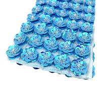 100 Pack 3D Beaded Sequin Flower Sew on Patches Glitter Paillette Applique for Clothes Wedding Dress Jacket Hat Backpack Bag Headband Decoration (Sky Blue)