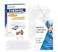 100 Pack 5 Mil Laminating Pouch with Clear Loop 2 1/2" x 4 1/4" Luggage Tag Laminating Pouches with Slot Hole Thermal Laminate Pouch Tags Kit Resealable for Work Permits Pass Cards Student ID Cards