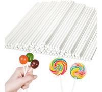100 Pack 8 Inch White Lollipop Sticks,Long Paper Treat Sticks,White Paper Cake Pop Stick for Homemade Candy,Cupcake Toppers,Chocolate,Dessert (Dia 4mm)