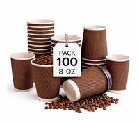 100 Pack 8oz Disposable Coffee Cups with Lids - Triple Wall Kraft Ripple Paper Cups for Hot & Cold Drinks, Insulated, Leakproof, Recyclable Takeaway Cups for Coffee, Tea & Beverages