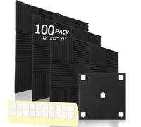 100 Pack Acoustic Foam Panels Premium Sound Proof Foam Panels Black Soundproof Wall Panels High Density Acoustic Panels Sound Absorbing for Studio Office Home, 12 x 12x 1Inch