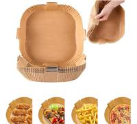 100-Pack Air Fryer Liners - Unbleached Brown Parchment Paper Greaseproof and Waterproof Disposable Baking Paper Sheets Square Non-Stick Liners for Air Fryer Baskets & Ovens by The Fusion Square