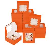 100 Pack Bakery Boxes with Window, 10 x 10 x 7 cm Small Cookies Boxes Bulk, Chocolate Pastry Containers for Baking Party Wedding Favours Gifts Picnic (Orange)