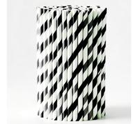 100-Pack Biodegradable Paper Straws - Thick & Non-Soggy - Plastic-Free, Recyclable, Durable Drinking, Juice, Coffee, and Cold Drinks Eco-Friendly Stripped Straws for Party - Black & White