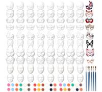 100 Pack Bulk Blank Paper Mache Masks to Decorate, White Paintable DIY Masquerade Masks with 36 Colours Acrylic Paint & 6 Brushes for Kids, Halloween, Carnival, School Crafts & Party Favours