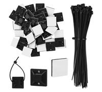 100 Pack Cable Ties Self Adhesive Cable Tie Base Holders with Multi-Purpose Sticky Pads(Black Nylon Zip Ties Length 150mm,Cable Tie Mount Width 18mm) for Home Office
