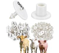 100-Pack Cattle Ear Tags 001-1000 Numbers, Plastic Round Livestock Ear Tags for Cattle/Sheep/Cow/Pig, Farm Animal Identification Marks White 101-200