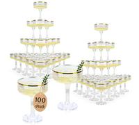 100 Pack Champagne Tower Glasses 5oz Clear Plastic Champagne Coupe Glasses Disposable Martini Glasses With Gold Rim Stackable Clear Champagne Flutes Cocktail For Wedding Birthday Party Bar