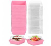 100 Pack Charcuterie Boxes with Clear Lids, Mini Disposable Square Dessert Boxes 4x4 Inch Bakery Snack Boxes to Go Food Containers for Valentine, Wedding, Sandwich, Sushi, Donuts & Cake Slice (Pink)