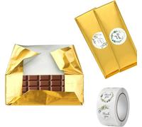 100 Pack Chocolate Bar Wrappers with Thick Paper Backing,Come with 100 Stickers,6" X 7.5", Gold Foil Candy Wrappers, Homemade Individual Wrapping Sheets,Durable,Wrinkle-Free (Gold-with Stickers)