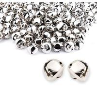 100 Pack Christmas Jingle Bells Festive Xmas Tree Decoration Musical Sleigh DIY Home Crafts Gift Wrapping Cat Collar - Silver 20mm