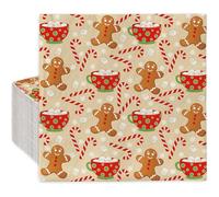 100 Pack Christmas Paper Napkins Gingerbread Man Candy Cane Snowflake Disposable Luncheon Dinner Napkins Xmas Winter Decorative Napkin for Home Kitchen Party, 6.5 x 6.5 Inch