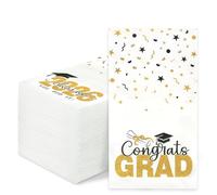 100 Pack Class of 2026 Graduation Napkins, Black Gold Disposable Congrats Grad Cocktail Napkins Paper Guest Dinner Hand Towels for 2026 High School University College Graduation Party Decorations