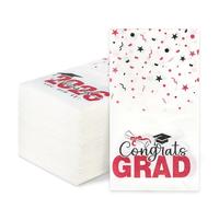 100 Pack Class of 2026 Graduation Napkins, Black Red Disposable Congrats Grad Cocktail Napkins Paper Guest Dinner Hand Towels for 2026 High School University College Graduation Party Decorations
