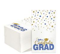 100 Pack Class of 2026 Graduation Napkins, Blue Gold Disposable Congrats Grad Cocktail Napkins Paper Guest Dinner Hand Towels for 2026 High School University College Graduation Party Decorations