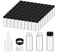 100 Pack Clear Glass Vials with Screw Cap Plastic Stoppers, Shims and Plastic Mini Funnels, Small Empty Glass Sample Bottles, Sample Leakproof Small Vials Storage Container, 20 ml