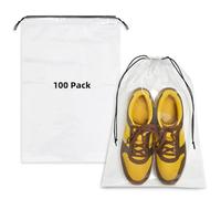 100 Pack Clear Shoe Bags for Travel, 12"x18" Large Travel Shoe Bags for Storage and Packing, Waterproof Drawstring Shoe Bag for Traveling, Bulk Travel Essentials for Men and Women