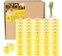 100 Pack Clear Tea Lights Candles Bulk, Summer Citronella Candle Outdoor and Indoor, for Birthday Emergency Home Garden(8 Hour, Yellow)